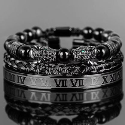 Leopard Head & Roman Numeral Beaded Bracelets